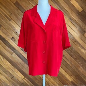 Vintage Adrianna Papell Red Silk Camp Shirt
